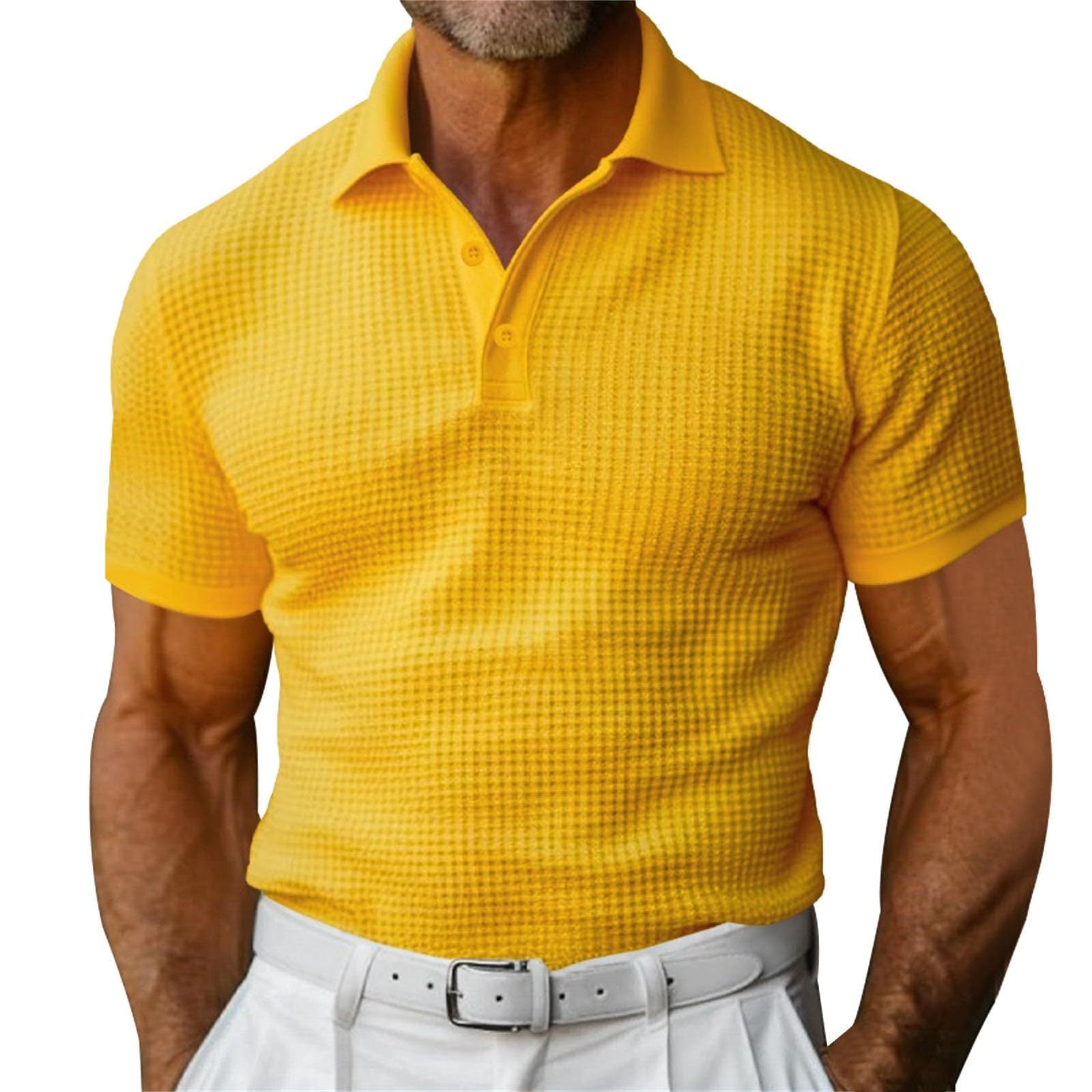 Waffle Short Sleeve Polo Shirt Men's Fashion Summer Lapel Tops